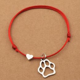 20pcs/lot Red String Cords Love Heart Paw Print Charm Bracelets for Women Lover Jewellery Gifts