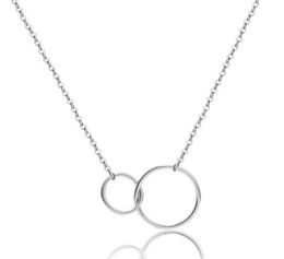 Casual Double Circle Necklace Silver Gold Chain Women Initial Eternity Interlocking Hoop Infinity Pendant Statement Necklaces