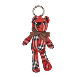 Keychains Fashion Cute Bear Keychain Cloth Gingham Ornament Key Chain Ring Hold Jewellery For Women039sHand Bag Car Auto Pendant9243593