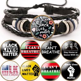 2020 Hot Sale Punk Bracelet For Men Black Lives Matter I CAN'T BREATHE Bracelet Adjustable Trendy Multilayer Leather Bracelet Jewelry Gift