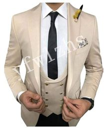 Handsome One Button Groomsmen Peak Lapel Groom Tuxedos Men Suits Wedding/Prom/Dinner Best Man Blazer(Jacket+Pants+Tie+Vest) W393