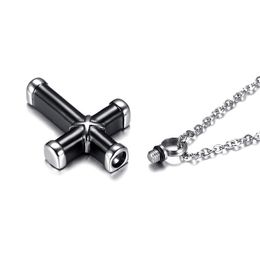 Stainless Steel Cross Pendants Lovers Necklace Ashes Keepsake Couples Jewellery Perfume Bottle Cremation Box Urn Memorial Locket Men Women