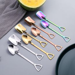 Shovel Shape Cake Spoon Stainless Steel Spade Spoon for Watermelon Ice Cream Cafe Bar Tableware WB2507