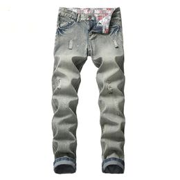 Men's Jeans Men Denim Skinny Tattered Stretch Slim Fit Hop Pants Plus Size Long Brand Large