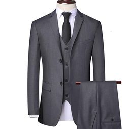 Blazers Handsome Black Grey Mens Suit New Fashion Groom Suit Wedding Suits For Best Men Slim Fit Tuxedos For Man 3pcs/set
