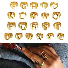 A-Z 26 English initial letter open rings silver gold Adjustable open band rings Retro letter ring women fashion Statement Rings Jewellery