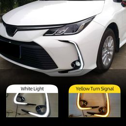 2PCS Car LED DRL Daytime Running Light For Toyota Corolla 2019 2020 2021 2022 Yellow Turn Signal 12V Fog Lamp Decoration Bumper Light