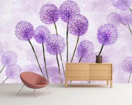 3d Wallpaper Custom Photo Mural Modern Warm Purple Dream Dandelion Romantic Flower Decorative Silk 3d Mural Wallpaper