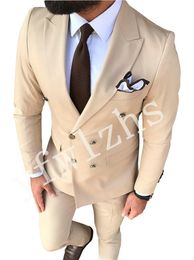 Popular Double-Breasted Groomsmen Peak Lapel Groom Tuxedos Men Suits Wedding/Prom Best Man Blazer ( Jacket+Pantst+Tie) Y136