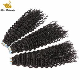 Deep Wave Human Hair Bundles Natural Color Hair Extensions PU Skin Weft Tape in Hair Deep Curly 8-30inch 2.5g/pc