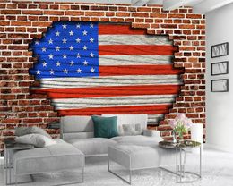 3d Wallpaper walls Living 3d Wallpaper Flag in the Brick Wall Custom 3D Photo Wallpaper Home Decor