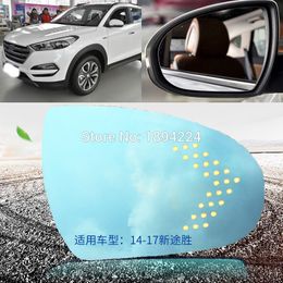 For Hyundai Tucson 2014-2017 Car Rearview Mirror Wide Angle Blue Mirror Arrow LED Turning Signal Lights
