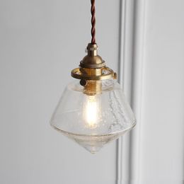 Simple brass glass led chandelier lights retro restaurant bedroom LED light bar personality blown bubble glass pendant lamps