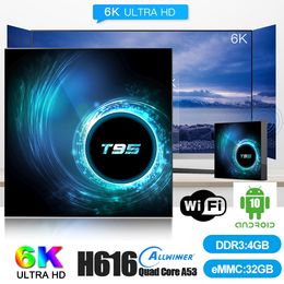 1 Piece! T95 Android 10.0 TV Box H616 Quad Core 4GB+32GB Support 2.4G Wifi 6K Caja de tv android TX3 H96