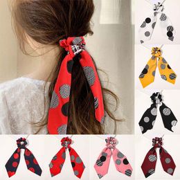 2020 Women Streamers Scrunchies Polka Dot Print Elastic Hair Bands Bow Hair Rope Striped Ribbon Hair Ties Accessories Headwear