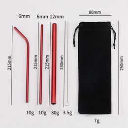 Custom 304 Stainless Steel Straw Set Reusable Straight Bent Cleaning Brush Metal 5Pcs Set Food Grade Safe Drinking Straw Set