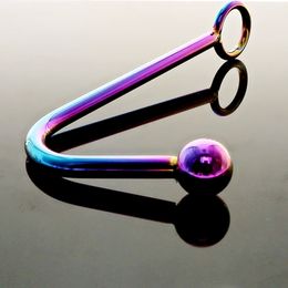 Rainbow anal hook Stainless steel anal hook with beads hole metal butt plug anus fart putty slave Prostate Massager BDSM toys T200901