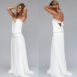 New Unique Beach Wedding Dresses Cheap Dropped Waist Bohemian Strapless Backless Boho Bridal Gowns Lace Ribbon Custom Made