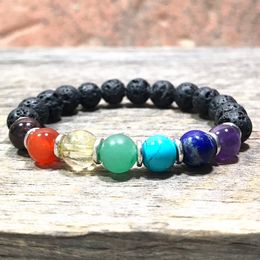 MG0924 New Design Crystal 7 Chakra Women`s Bracelet Natural Lava Stone Energy Bracelet Crown Chakra Meditation Yoga Jewellery