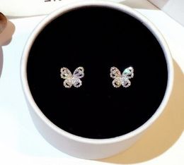 New fashion designer sparkling beautiful diamond zircon butterfly elegant tiny stud earring for woman girls silver post