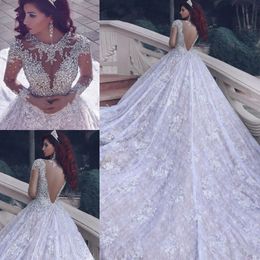 Luxury Wedding Dresses Princess Bridal Ball Gowns Lace Appliques Rhinestone High Neck Wedding Gowns Petites Plus Size Custom Made