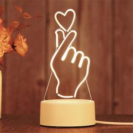 Battery Night Lamps 3D Lamp Novelty Night Light Kid Christmas Gift Toys New Love Heart Shape Table lamp USB LED 7 Colors Changing