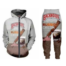 Release New Men/Womens Backwoods Funny 3D Print Fashion Tracksuits Pants + Zipper Hoodie Casual Sportswear L017