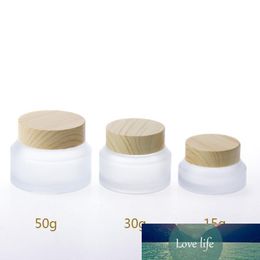 15g 30g 50g Empty Frosted Glass Jar Pot with Wood Grain Lid Skin Care Eye Cream Mask Cosmetic Containers Refill Bottle