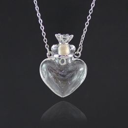 1PC Clear Heart Bottle Necklace Essential Oil Necklace Murano Glass Perfume Necklaces Stainless Steel Chain perfumes for women