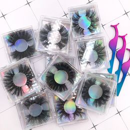 Cross Lashes Styles 25mm 3d 5d 6d Mink Lashes Mixed Styles with Square Clear Box Holographic Background False Eyelashes FDshine
