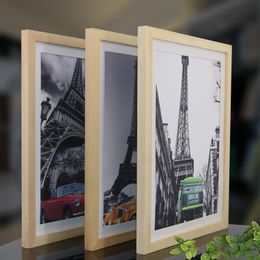wooden picture UK - Wooden Frame A4 A3 Black White Wooden Nature Solid Simple Picture Photo Frame with Mats for Wall Mounting Hardware Included