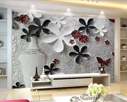 3d Photo Wallpaper Custom 3D European Embossed Flower TV Background Wall Romantic Decorative Silk 3d Mural Wallpaper