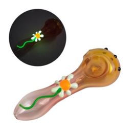 Cool Flower Design Pyrex Thick Glass Smoking Tube Handpipe Portable Handmade Dry Herb Tobacco Oil Rigs Bong Pipes High Quality DHL Free