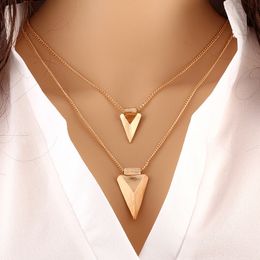 Women Hip Hop Necklace Jewellery Simple Multilayer Triangle Metal Pendant Accessories Clavicle Chain Fashion Women Jewellery Gift
