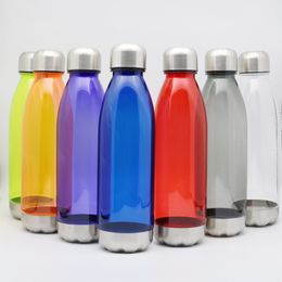 750ml Sport Water Bottles Cola Bottle Shape Tritan Non Toxic Plastic Reusable Flask with Stainless Steel Leak Proof Twist Off Cap Steel Base