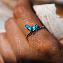 Isang New Fashion 925 Sterling Silver Ring Creative Ocean Blue Dophin Tail Adjustable Size Ring Animal Jewelry