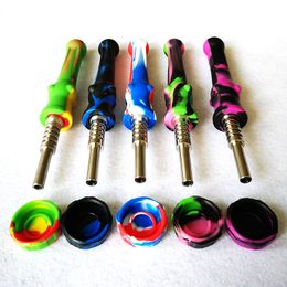 Silicone Pipe Nector Collector With 14mm Titanium Nail Oil Wax Container Food Grade Silicon Dab Straw Oil Rigs Smoking Hookahs SP224