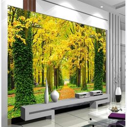 3d stereoscopic wallpaper 3D space golden forest wallpapers TV background wall beautiful scenery wallpapers