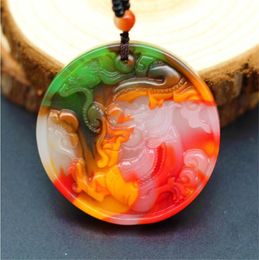 Colour Jade Dragon Pendant Necklace Chinese Carved Natural Charm Jadeite Jewellery Amulet Fashion Accessories for Men Women Gifts