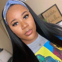 Cheap Remy Human Hair Headband Wig for Black Women Black Straight Wave Human Hair Wigs Full Machine Made Wig None Lace Wigs