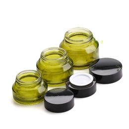 15g/30g/50g Green Glass Cream Jar Empty Refillable Cosmetic Lotion Lip Balm Eye Cream Body Facial Mask Makeup Sample Storage