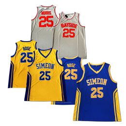 Derrick Rose #25 Simeon Zack Morris Basketball Jersey High School Movie Jerseys Blue Yellow Grey 100% Stitched Size S-XXL Top Quality