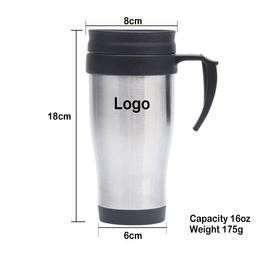 Newest Double Wall Insulated Vacuum Flasks 16oz Stainless Steel Car Cup Coffee Mug Tumbler With Handle