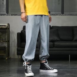 Cotton Linen Mens Harem Pants Summer Male Casual Calf-Length Pants 2020 Solid Big Pocket Baggy Trousers