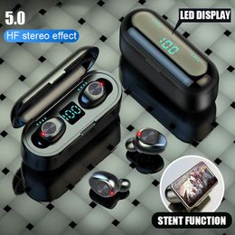 Wireless Display fone de ouvido Bluetooth V5.0 F9 TWS sem fio Bluetooth LED Headphone Com 2000mAh Power Bank Headset com microfone DHL