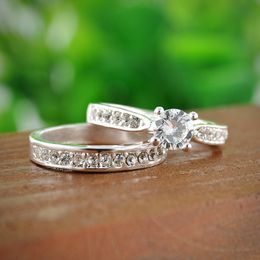 Rings Set For Women Men Bijoux Femme Fashion Jewellery Bijoux Silver Crystal Engagement Wedding Rings Set