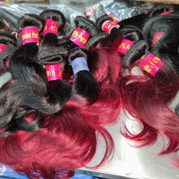 2022 wine red hair color indian Angela bambino amore ragazza molto indian capelli umani vergini brasiliani fasci dritto ondulate i colori del vino 10pcs / red