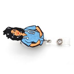10pcs lot Medical Key Rings Felt Retractable Black Nurse Shape Badge Holder Reel For Gift334E