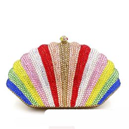 Women Colourful Crystal diamond Evening bag Purse Metal Clutch Bag Wedding Cocktail Prom Bridal Handbag gift box bags