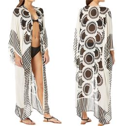 2020 Sexy See Through Printed Summer Beach Wear Long Kimono Cardigan Chiffon Tunic Plus Size Beachwear Women Tops Blouse N946